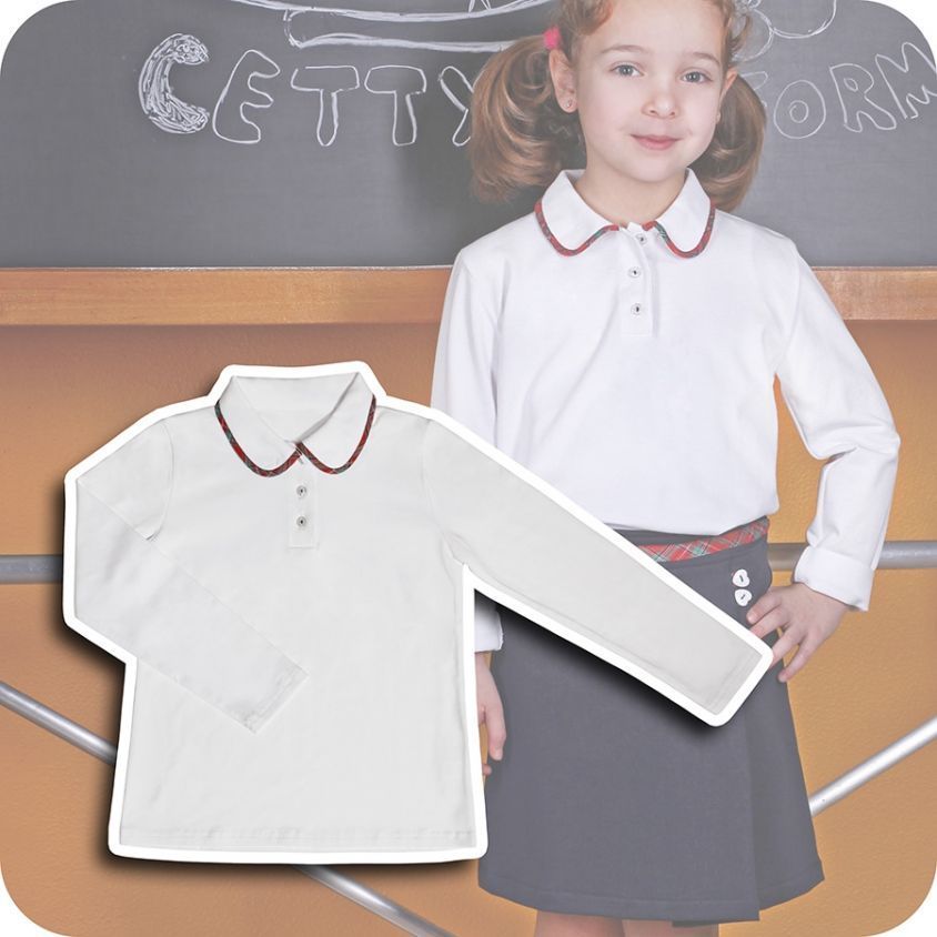 polo manica lunga con collo bordo scozzese divisa scolastica femminile